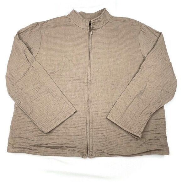 Eileen Fisher Soft Textured Full Zip Jacket Tan - Picture 1 of 8